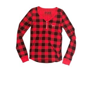 Red and Black Plaid Long Sleeve Pajama Shirt